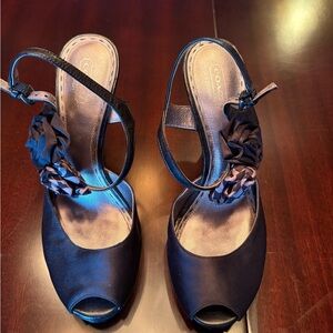 Coach Black Peep-Toe Heels with Floral Accent 8